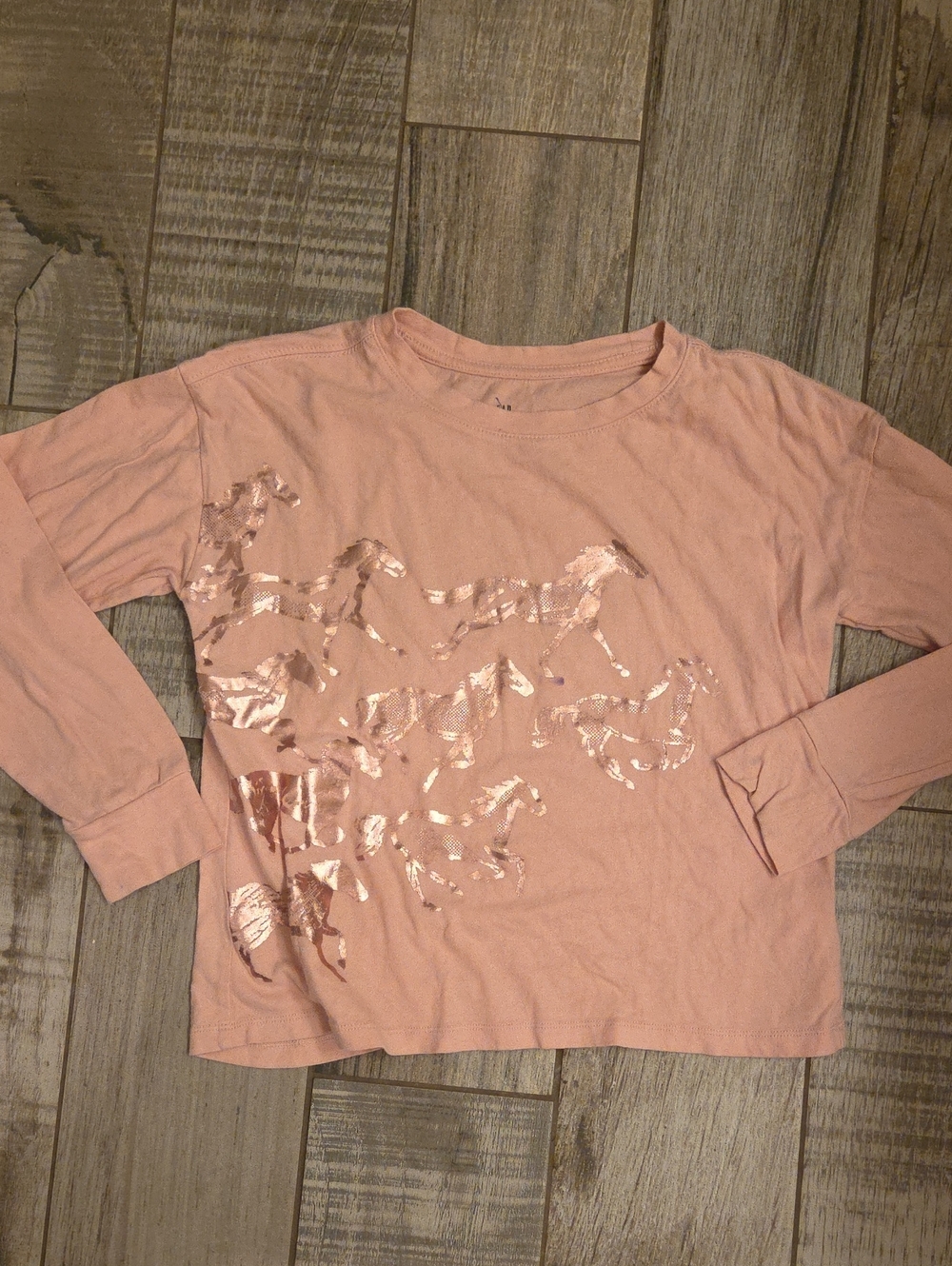 GAP Girls Long-Sleeve Metallic Horse Tee - Blush Pink